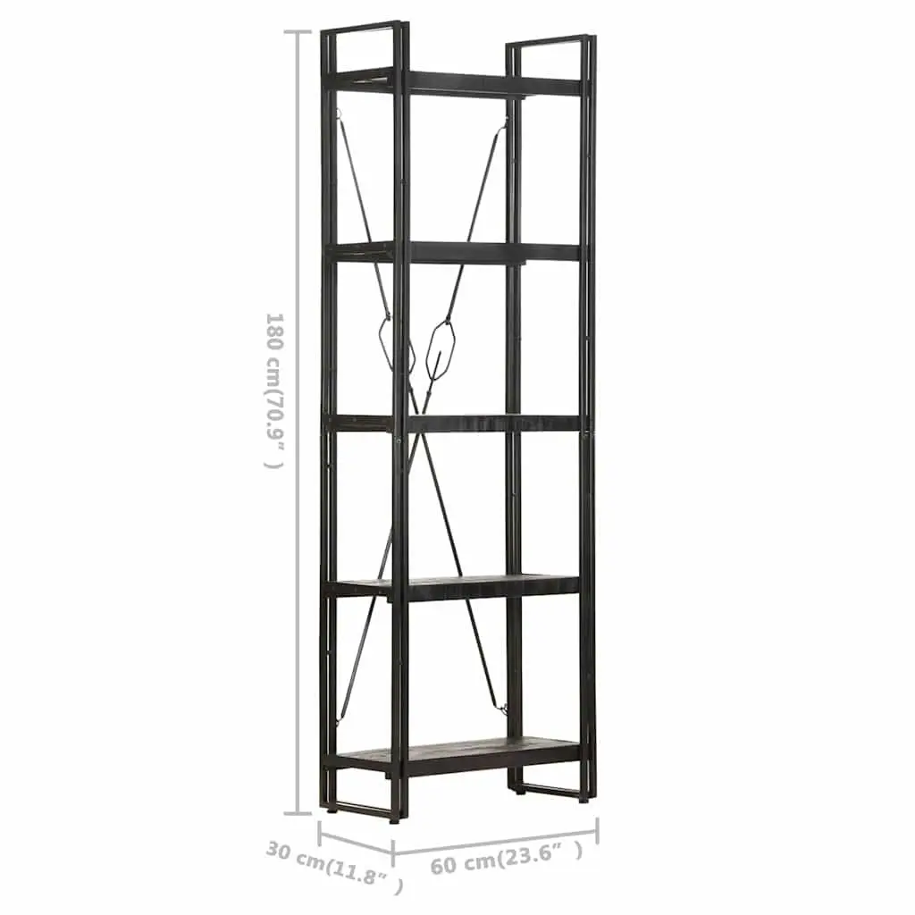 5-Tier Bookcase Black Industrial Shelving Unit Solid Mango Wood Storage Display