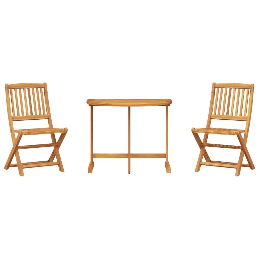 Folding Garden Dining Set Solid Acacia Wood 3 Piece Outdoor Bistro Table Chairs