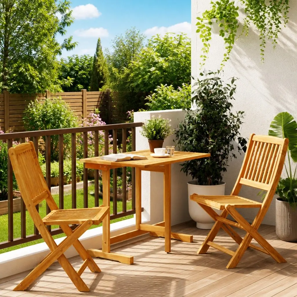 Garden Bistro Set Outdoor Folding Table and Chairs 3 Piece Solid Acacia Wood Brown