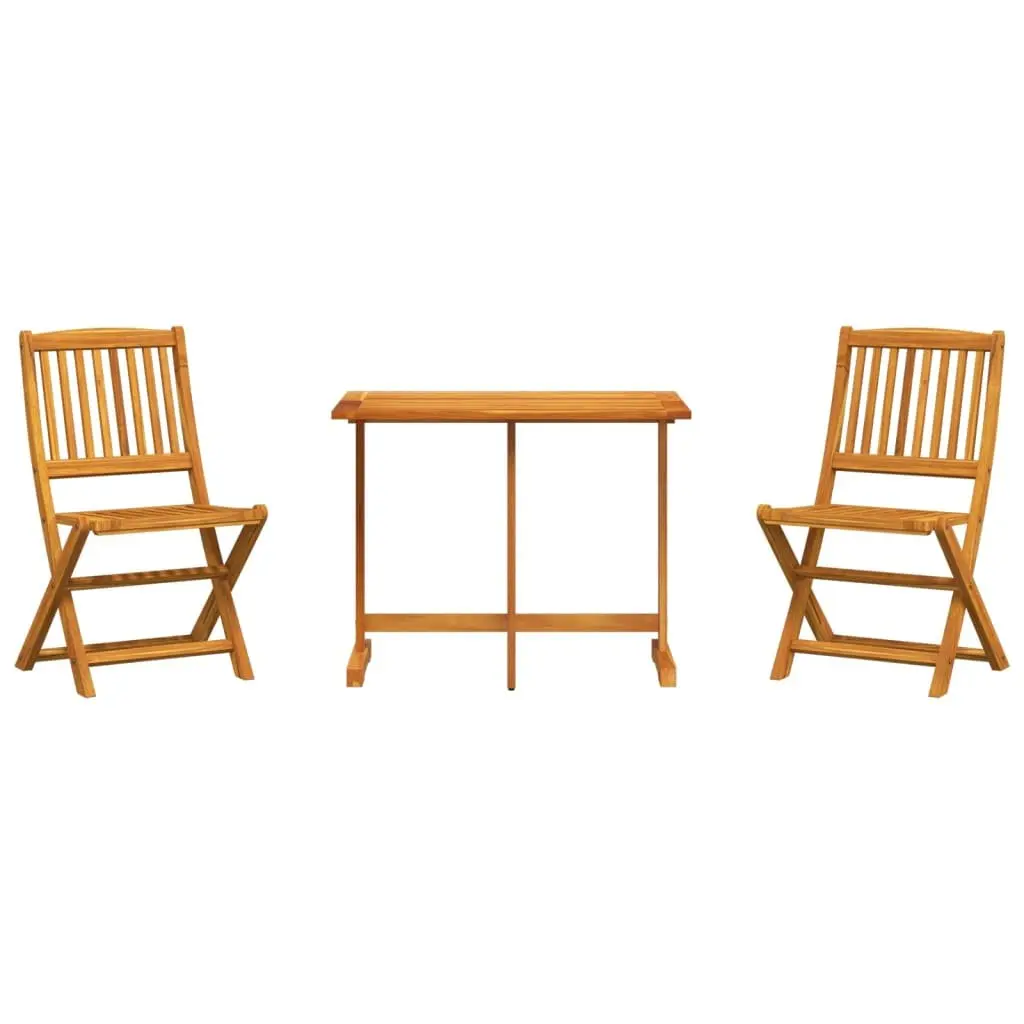 Garden Bistro Set Outdoor Folding Table and Chairs 3 Piece Solid Acacia Wood Brown