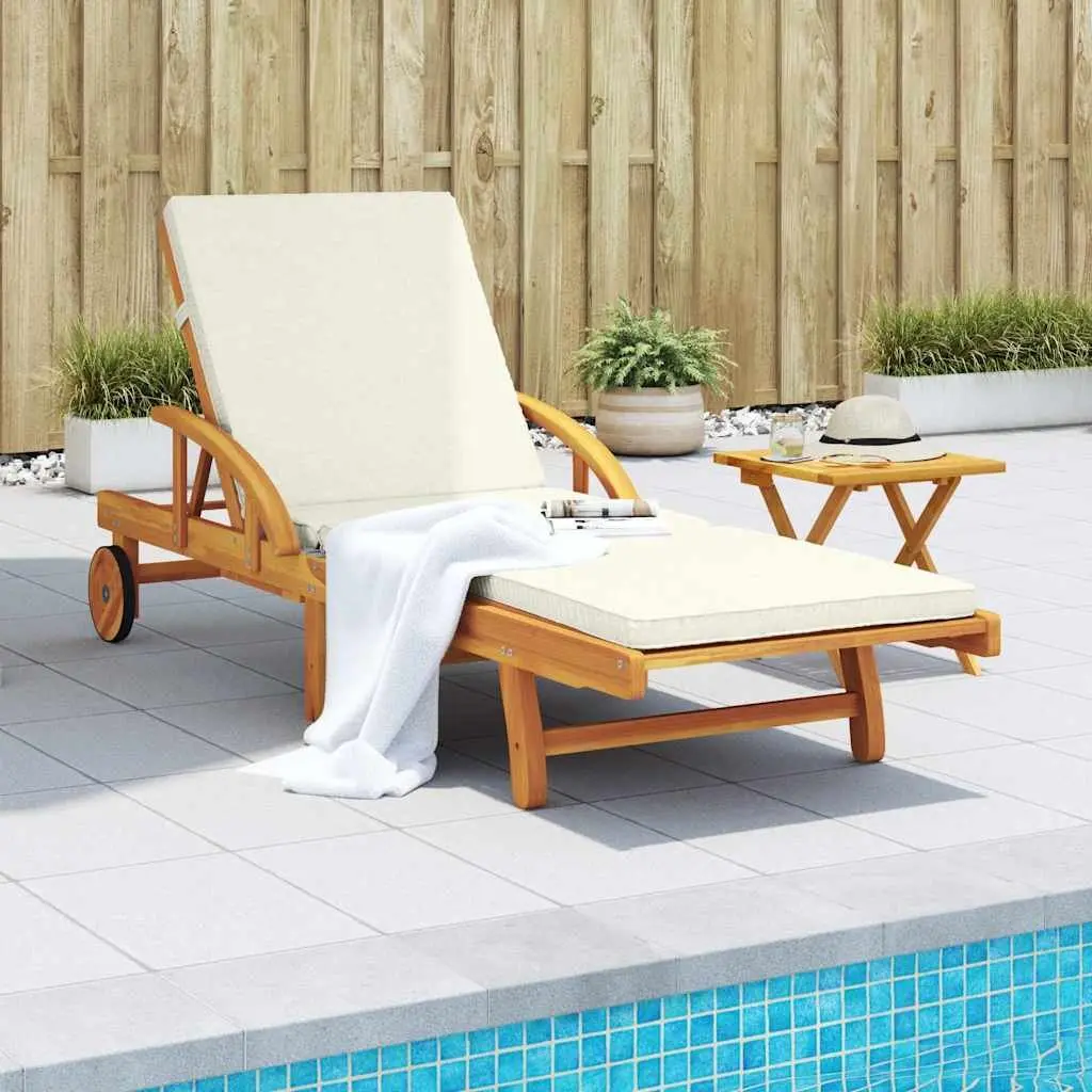Sun Lounger with Cushion Pull-Out Table 5-Position Reclining Outdoor Seating