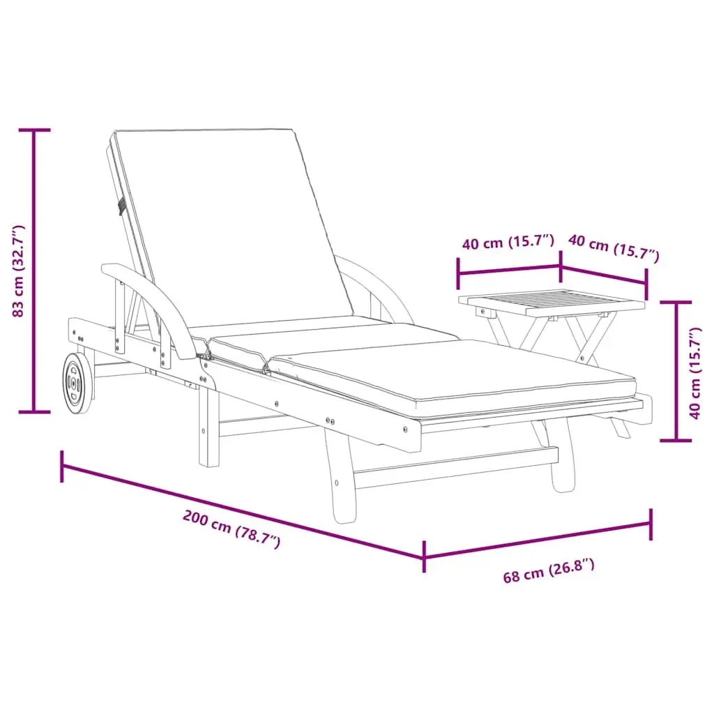 Sun Lounger with Cushion Pull-Out Table 5-Position Reclining Outdoor Seating