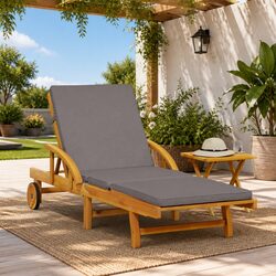 Sun Lounger with Pull-Out Table Cushion 5-Position Reclining Outdoor Chair
