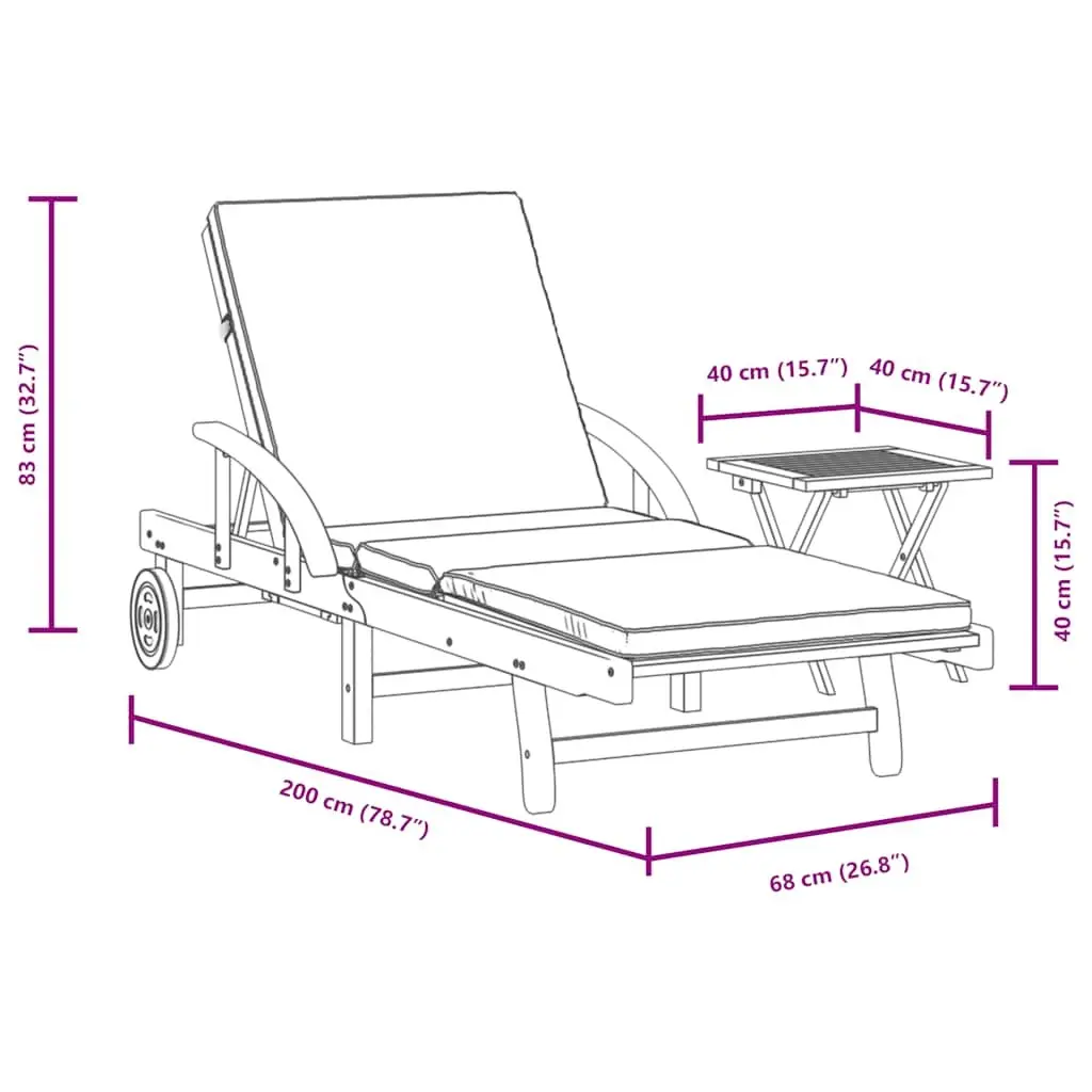 Sun Lounger with Cushion and Table