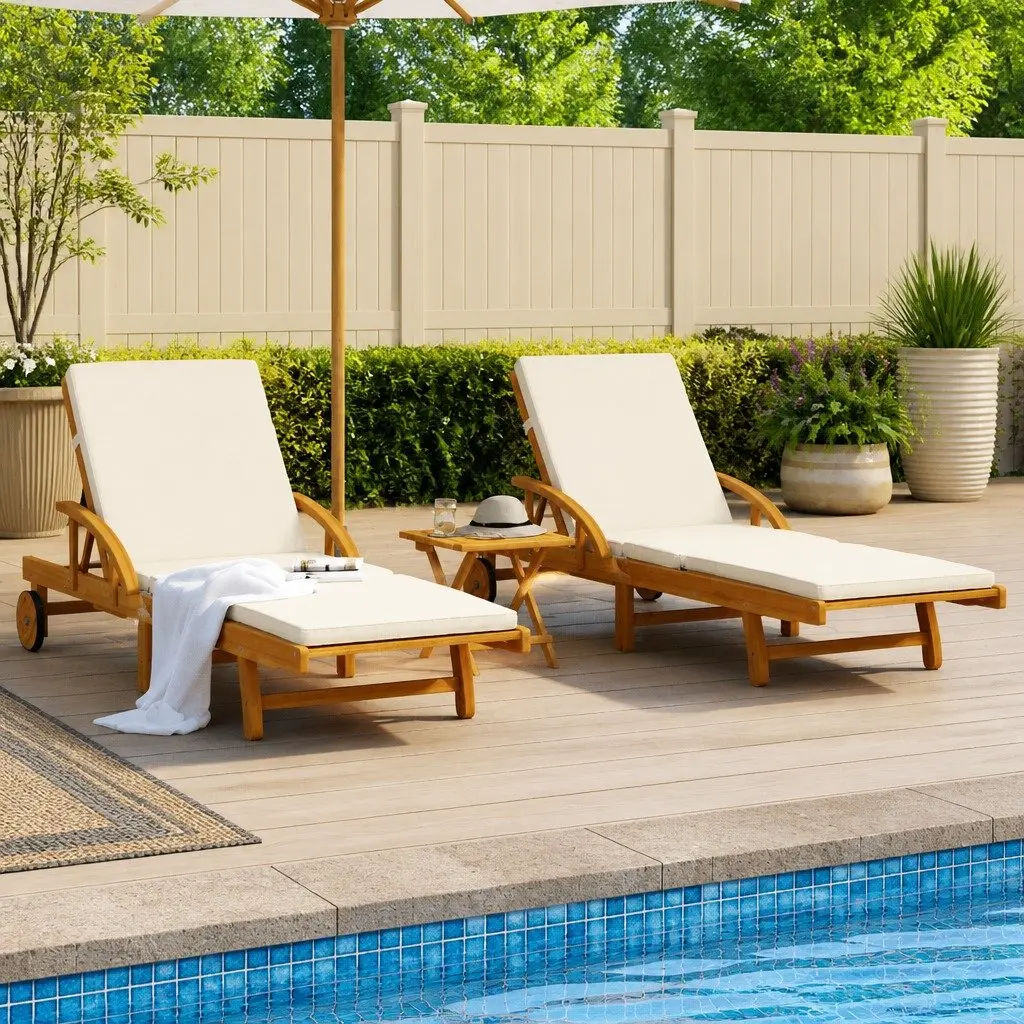 Sun Loungers Solid Wood Acacia Brown 2 pcs with Cushions Outdoor Seating