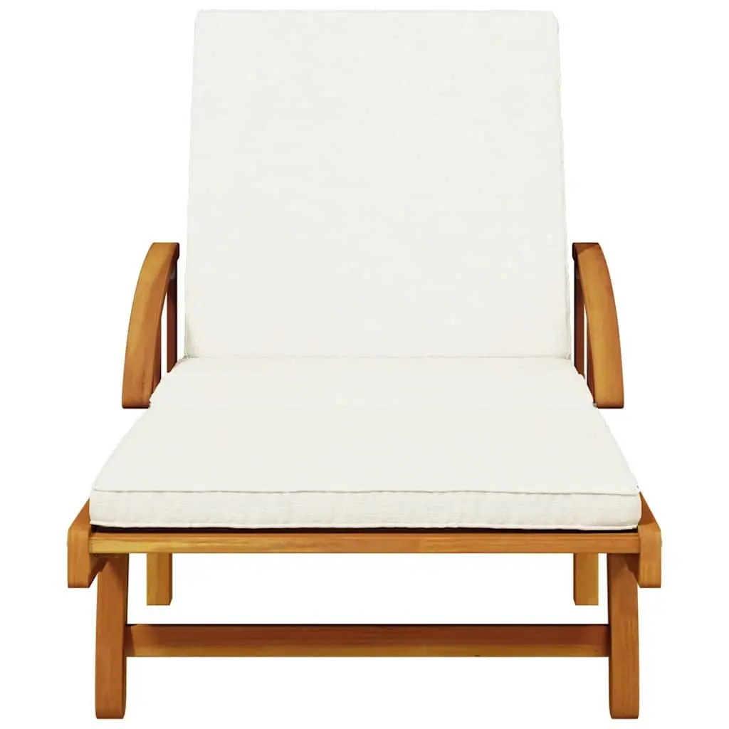 Sun Loungers Solid Wood Acacia Brown 2 pcs with Cushions Outdoor Seating