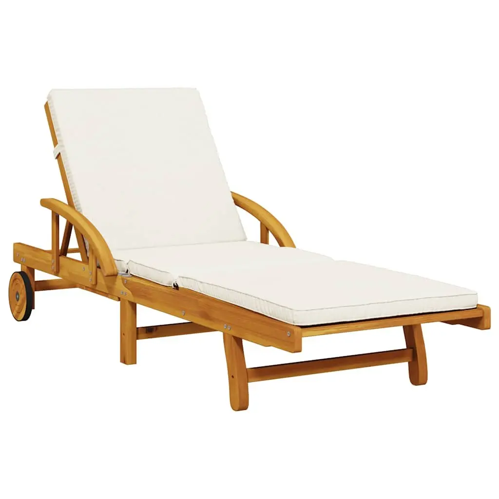 Sun Loungers Solid Wood Acacia Brown 2 pcs with Cushions Outdoor Seating