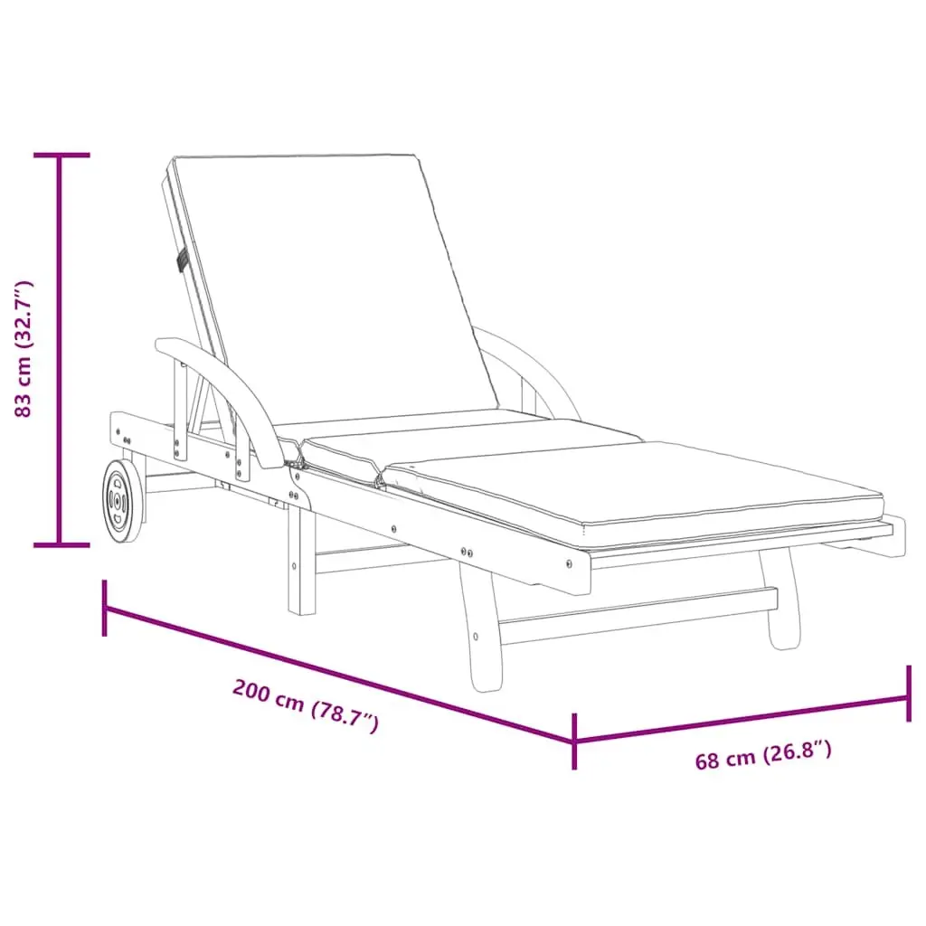 Sun Loungers Solid Wood Acacia Brown 2 pcs with Cushions Outdoor Seating