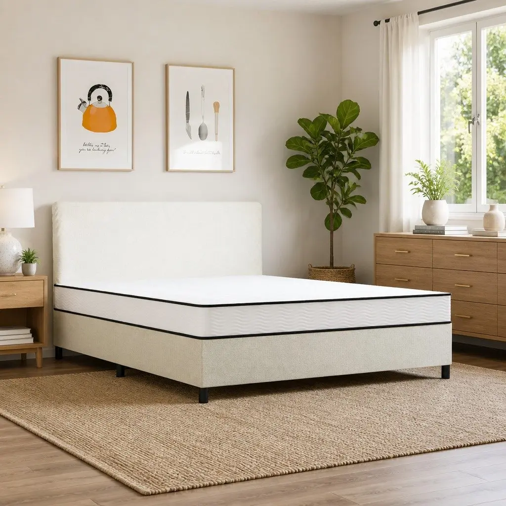 Medium Firm Bonnell Spring Mattress 183x203cm White Breathable Fabric