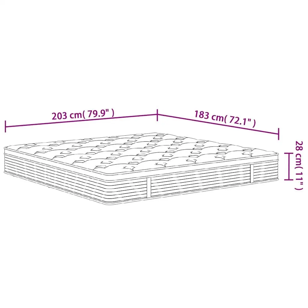 Pocket Spring Mattress King Size 183x203 cm Medium Firmness 7-Zone Support Bed