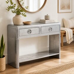 Metal Aviator Sideboard Storage Cabinet 110x35x75 cm Drawers Shelf Silver