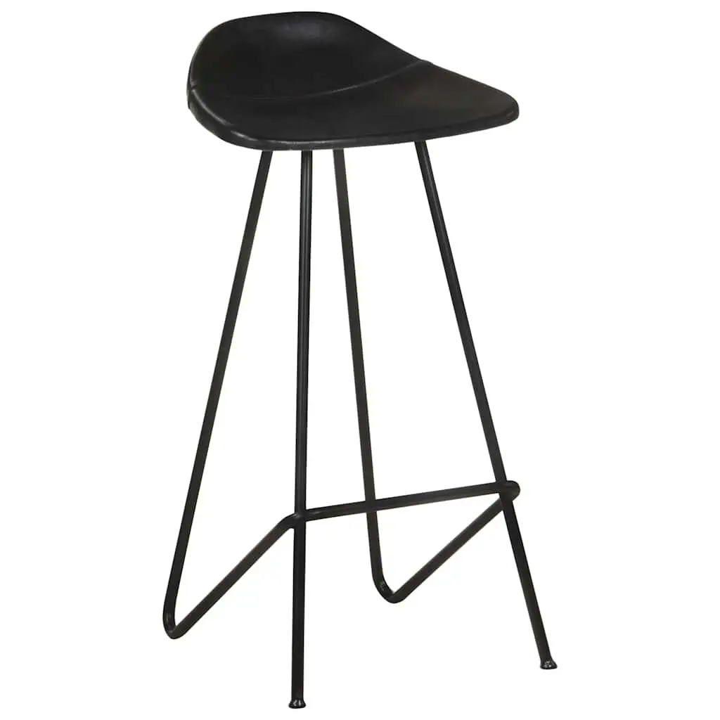 Bar Stools Industrial Style Black Leather Seat Iron Frame 2 Piece