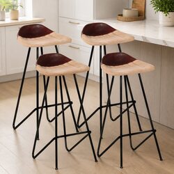 Bar Stools 4 Pieces Brown Leather Seat Industrial Style Dining Kitchen Chair Set