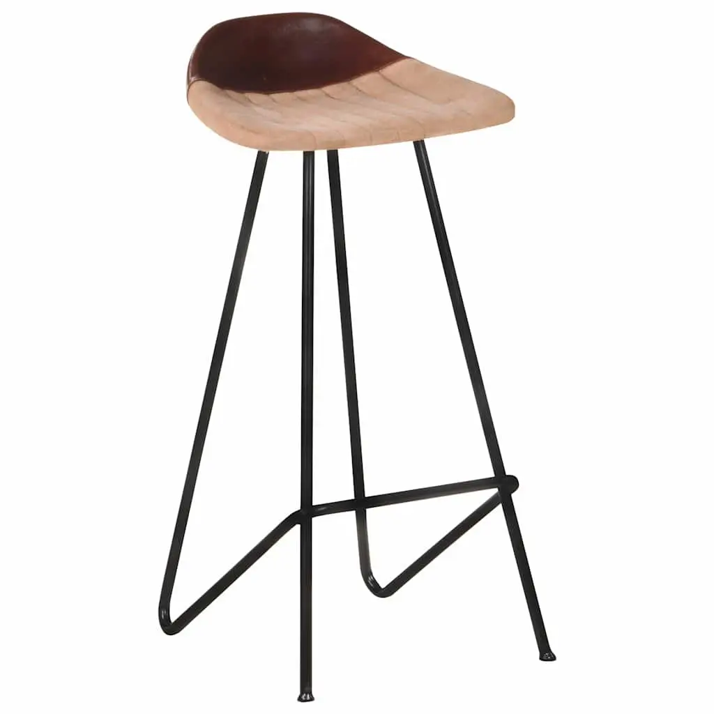 Bar Stools Industrial Style Brown Leather Seat 4 Piece Set