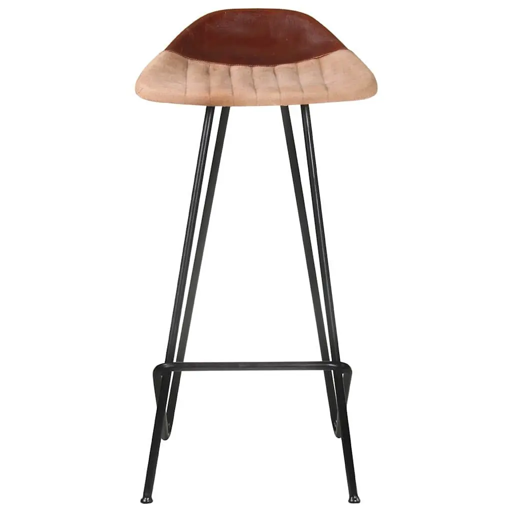 Bar Stools Industrial Style Brown Leather Seat 4 Piece Set