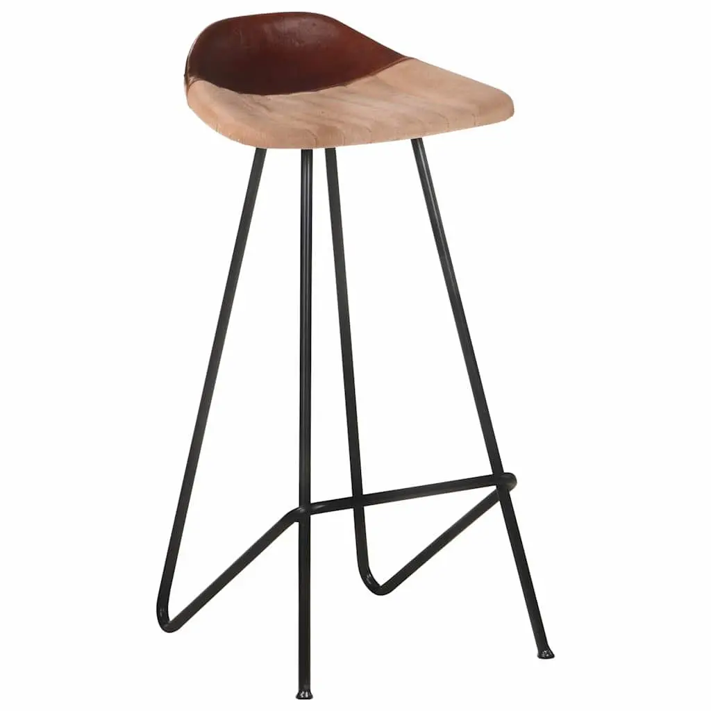 Bar Stools Industrial Style Brown Leather Seat 4 Piece Set