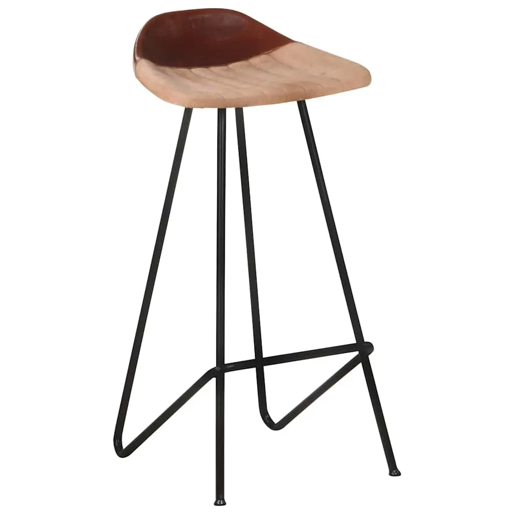 Bar Stools Industrial Style Brown Leather Seat 4 Piece Set