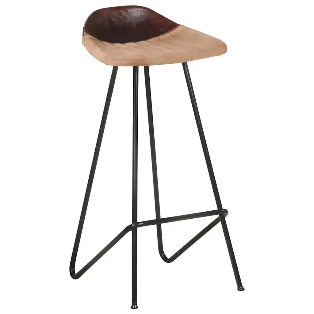 Bar Stools Industrial Style Brown Leather Seat 4 Piece Set