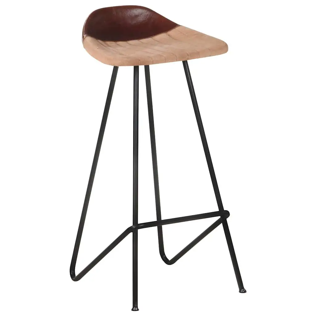Bar Stools Industrial Style Brown Leather Seat 4 Piece Set