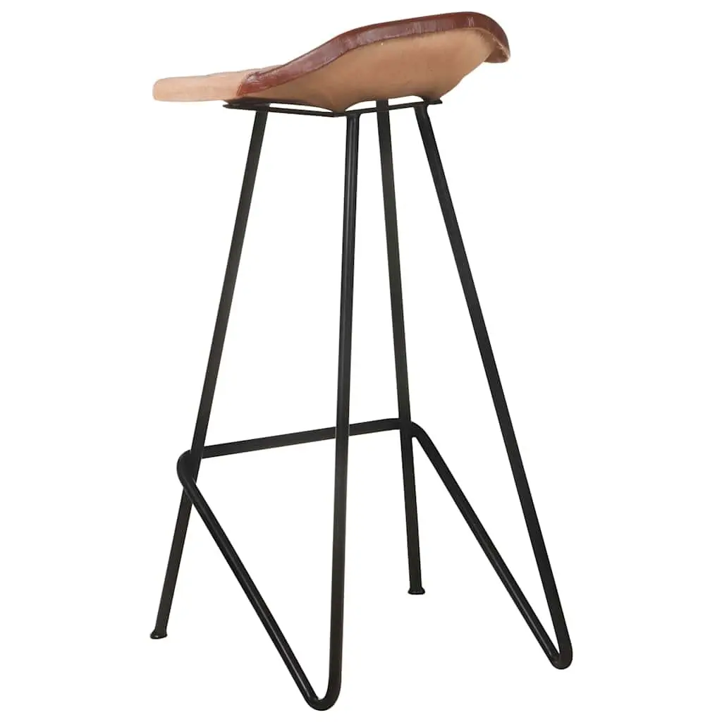 Bar Stools Industrial Style Brown Leather Seat 4 Piece Set