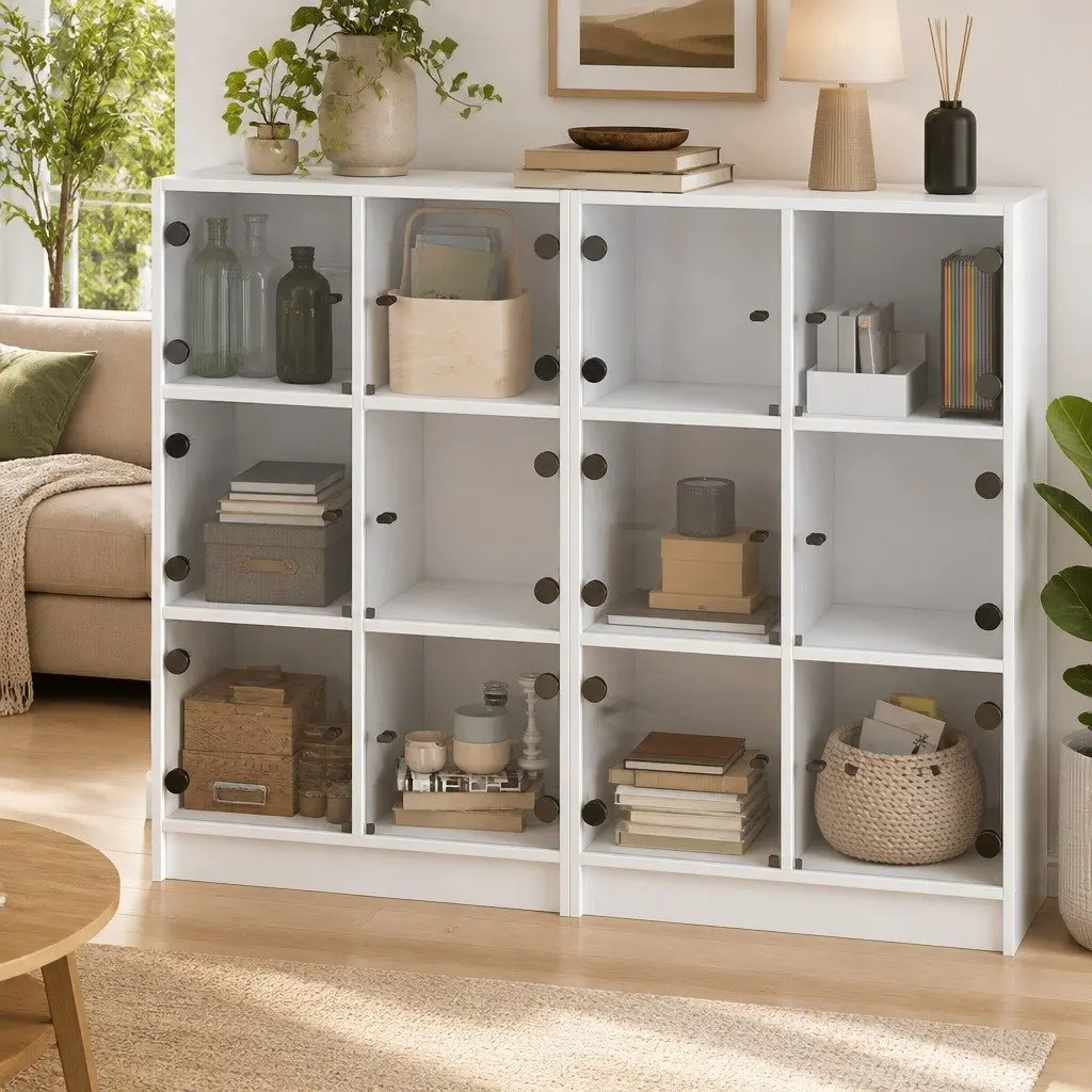 White Bookcase with Glass Doors