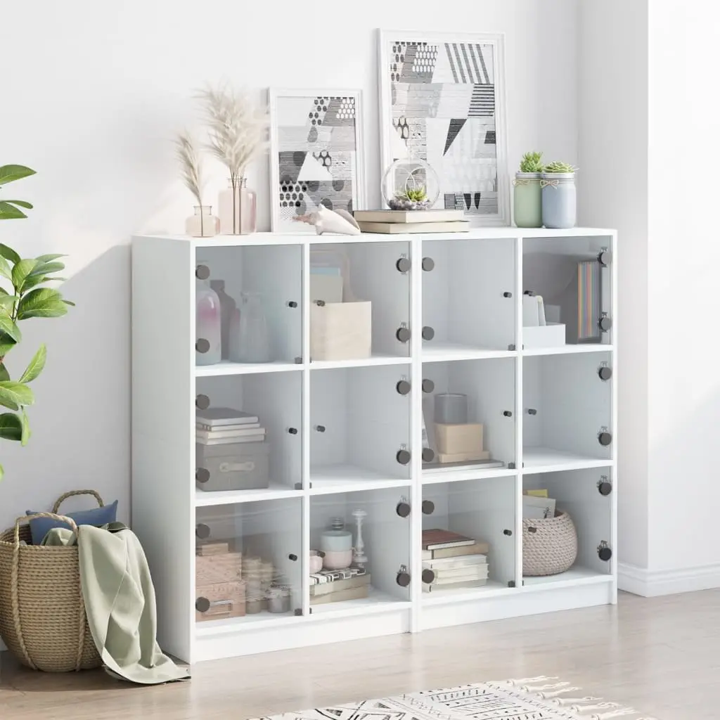 White Bookcase with Glass Doors