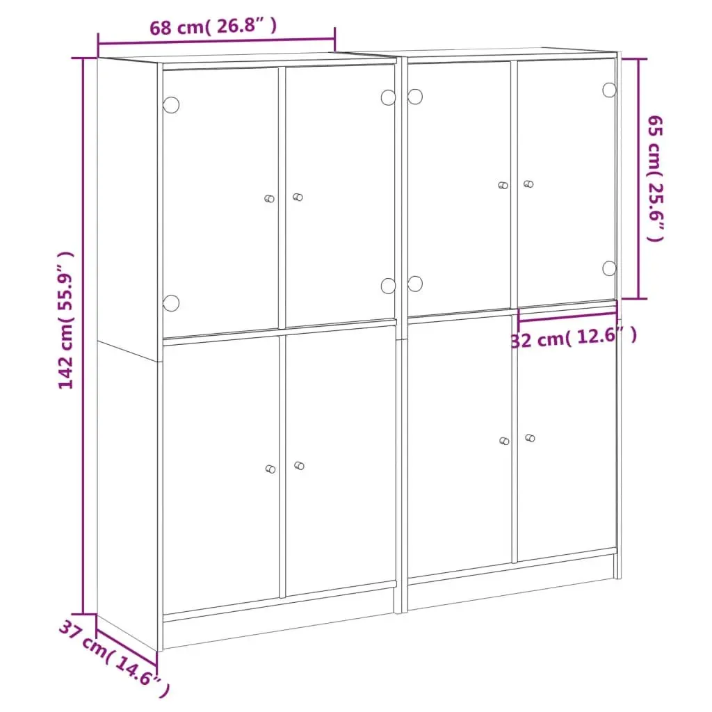 White Bookcase with Doors Storage Cabinet Engineered Wood Shelving Unit