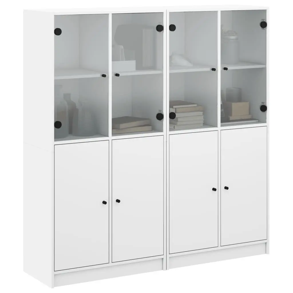 White Bookcase with Doors Storage Cabinet Engineered Wood Shelving Unit