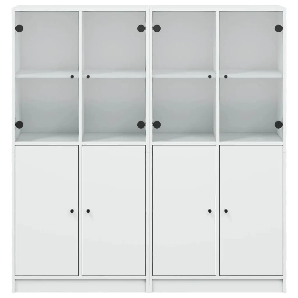 White Bookcase with Doors Storage Cabinet Engineered Wood Shelving Unit