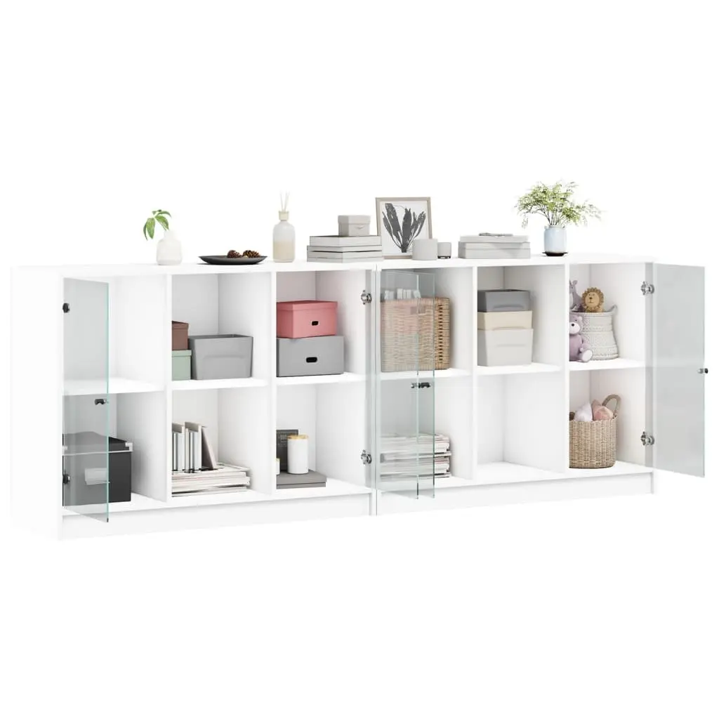 Bookcase with Glass Doors Modern White Storage Cabinet 204x37x75cm