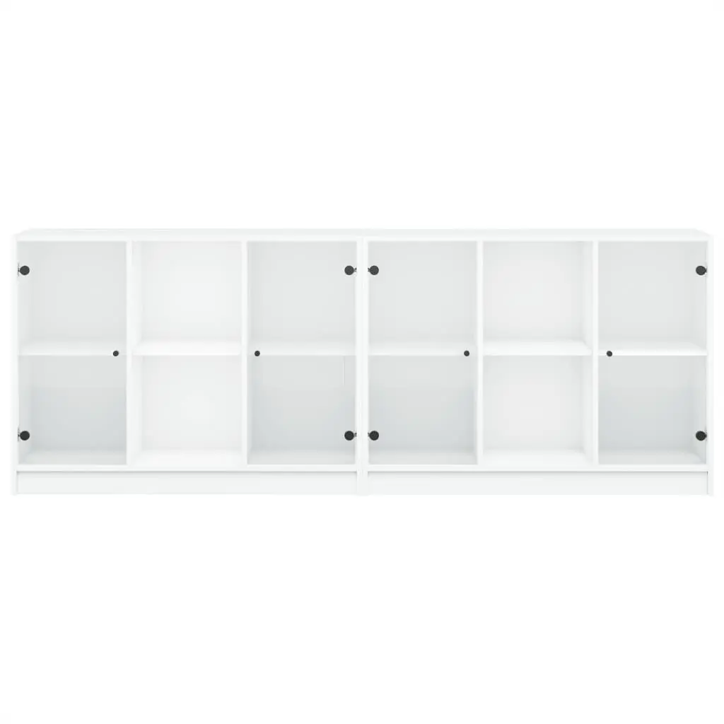 Bookcase with Glass Doors Modern White Storage Cabinet 204x37x75cm