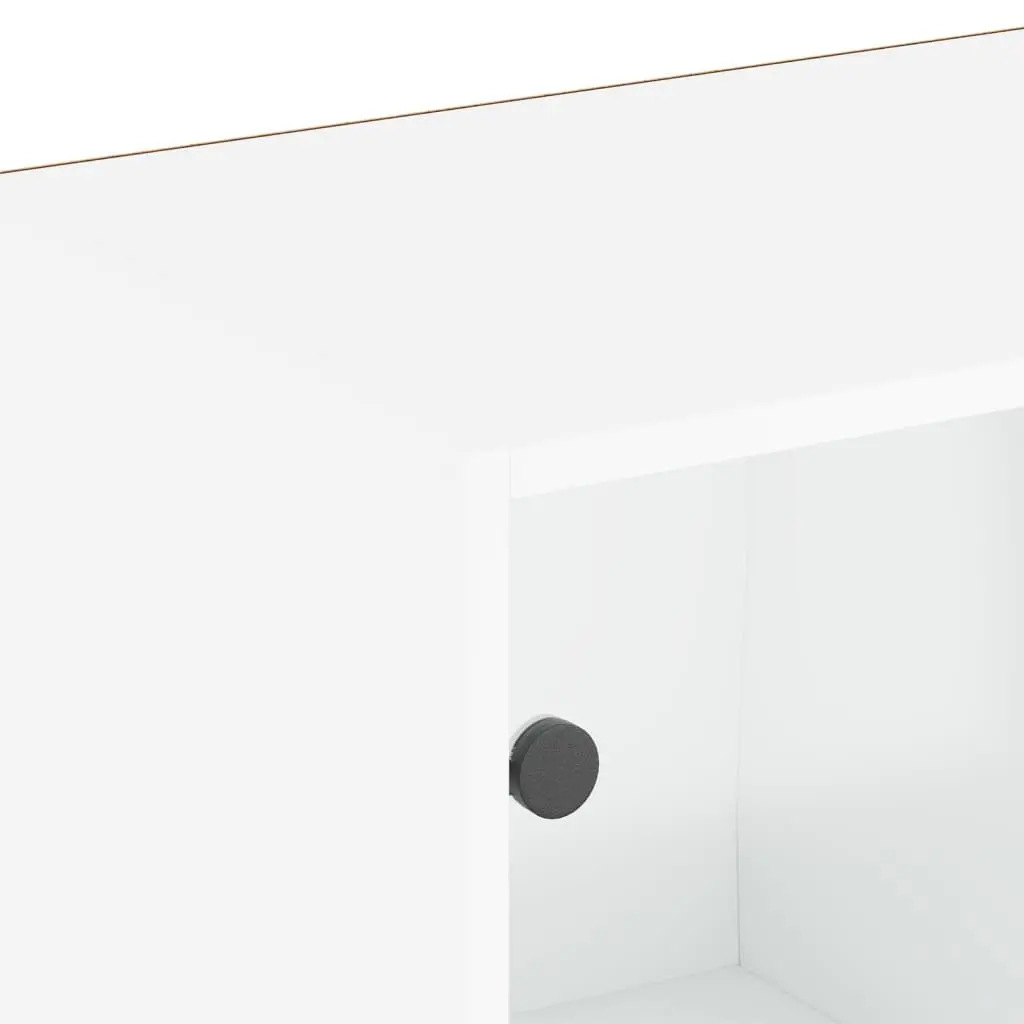 Bookcase with Glass Doors Modern White Storage Cabinet 204x37x75cm