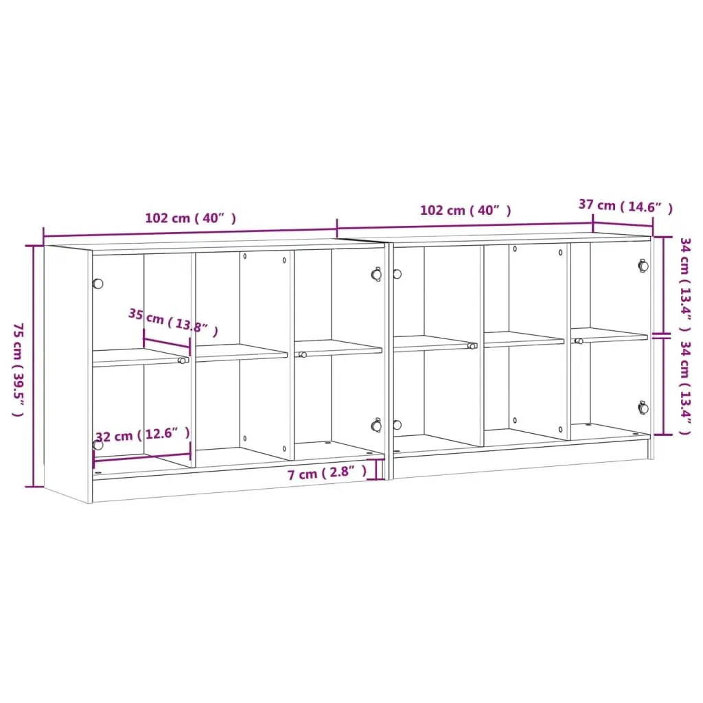 Bookcase with Glass Doors Modern White Storage Cabinet 204x37x75cm