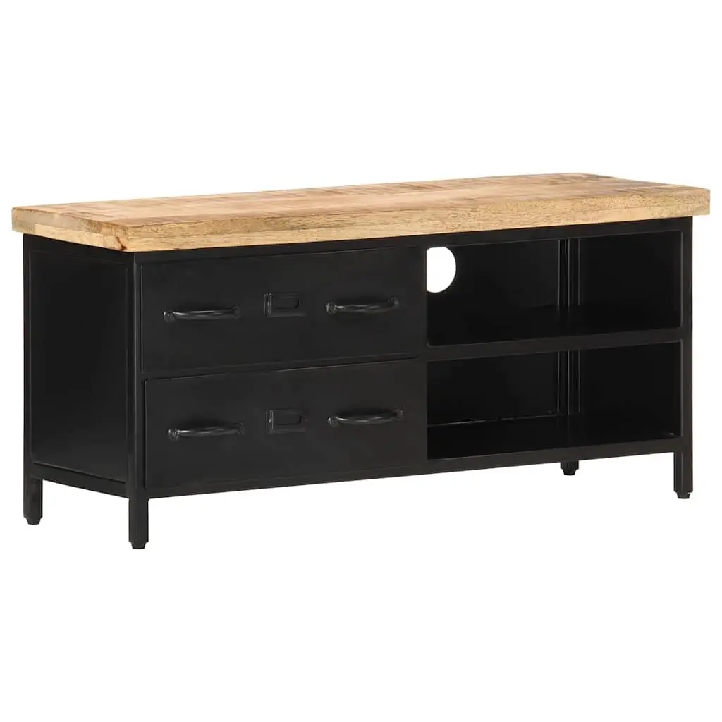 TV Cabinet 90x30x41 cm Rough Mango Wood Black Industrial Storage Unit