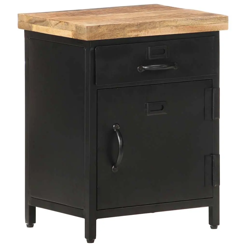 Bedside Cabinet Industrial Style Solid Mango Wood 40x30x52cm Brown