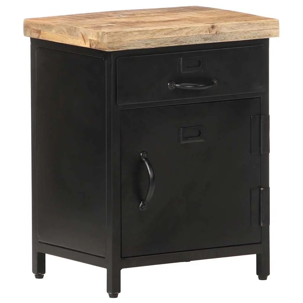 Bedside Cabinet Industrial Style Solid Mango Wood 40x30x52cm Brown