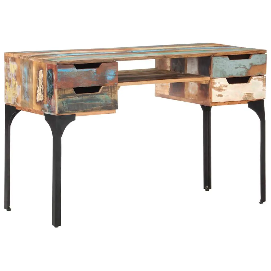 Reclaimed Wood Desk Vintage Character 118x48x75 cm Office Writing Table with Drawers Shelf