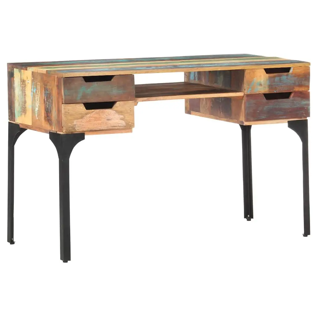 Reclaimed Wood Desk Vintage Character 118x48x75 cm Office Writing Table with Drawers Shelf