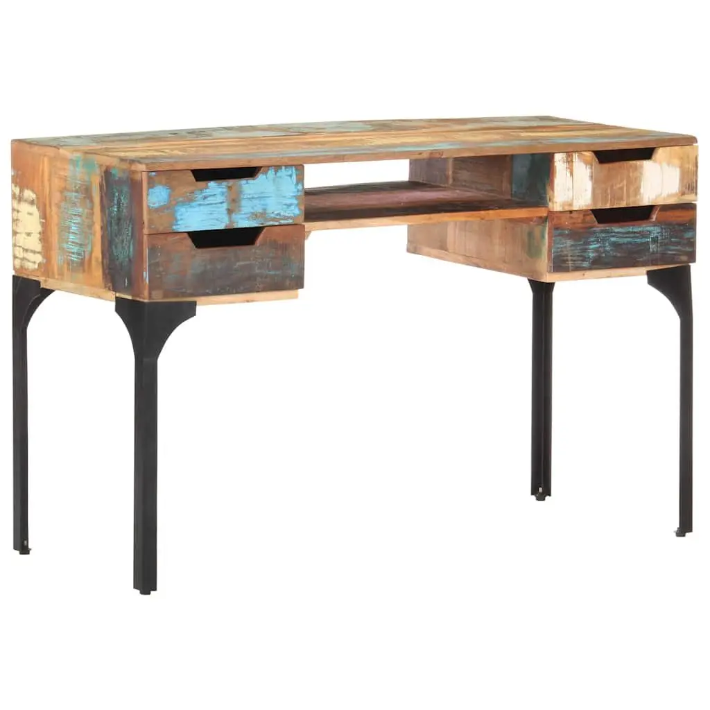 Reclaimed Wood Desk Vintage Character 118x48x75 cm Office Writing Table with Drawers Shelf