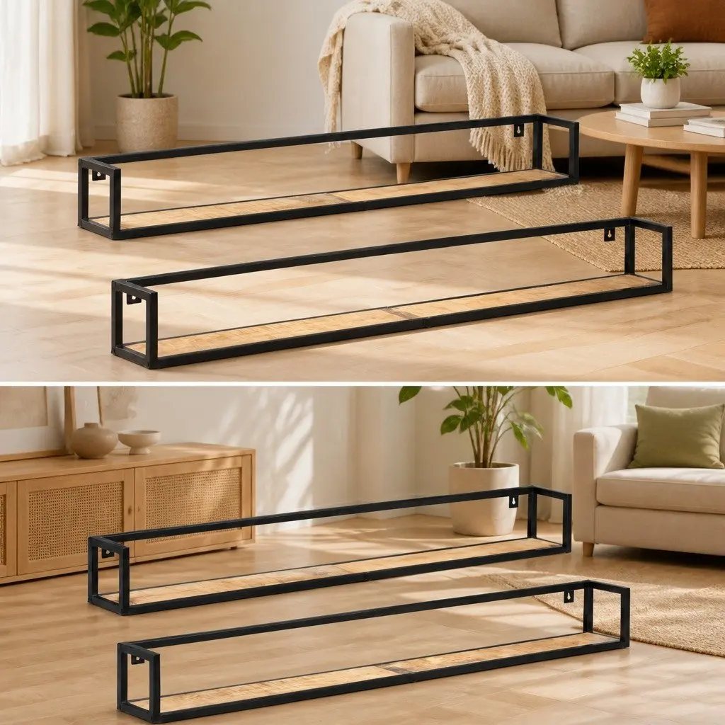 Wall Shelves Industrial Style Wooden 160 cm Floating Storage 2 pcs
