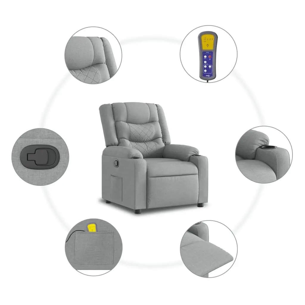 Massage Recliner Chair Grey Fabric Manual Recline 135 Degree Vibration Armchair