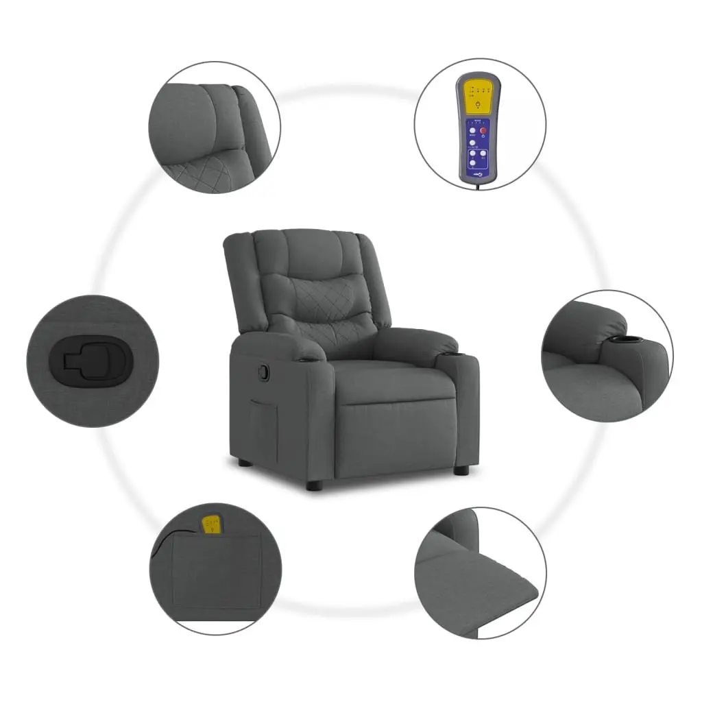 Massage Recliner Chair Grey Fabric Manual Reclining Armchair with 6 Massage Points
