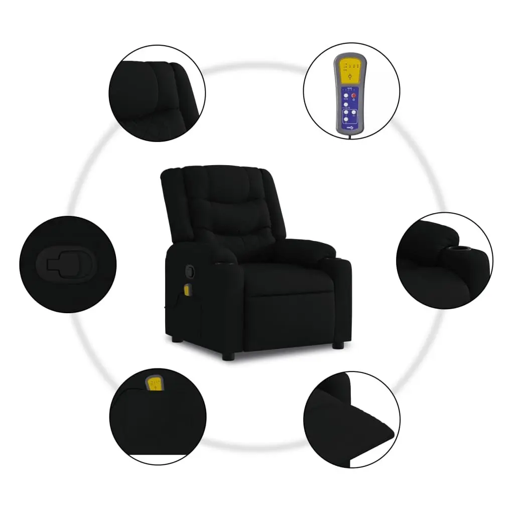 Massage Recliner Chair Black Fabric Manual Reclining Vibration Armchair