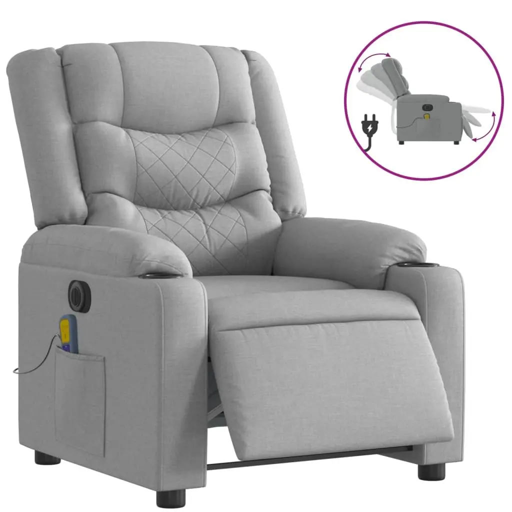 Electric Massage Recliner Chair Grey Fabric Adjustable 135 Degrees