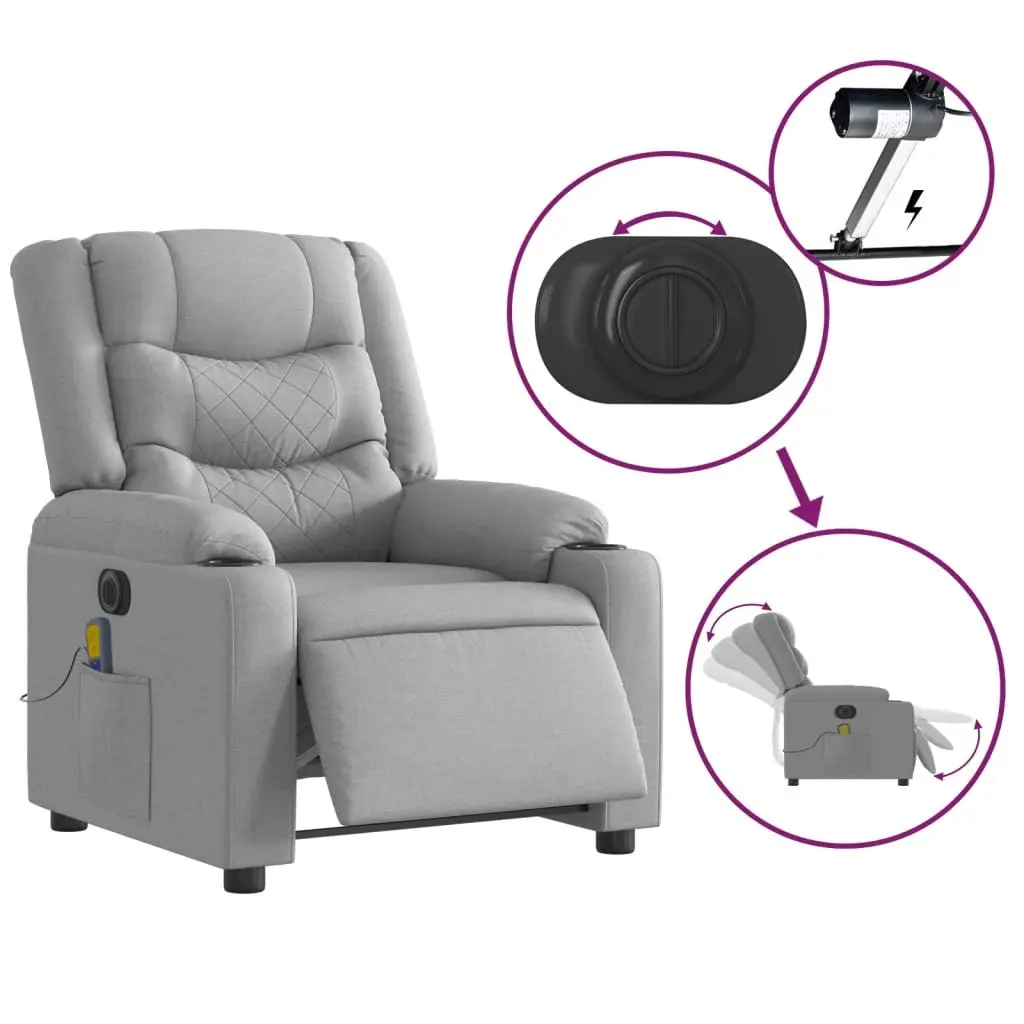 Electric Massage Recliner Chair Grey Fabric Adjustable 135 Degrees
