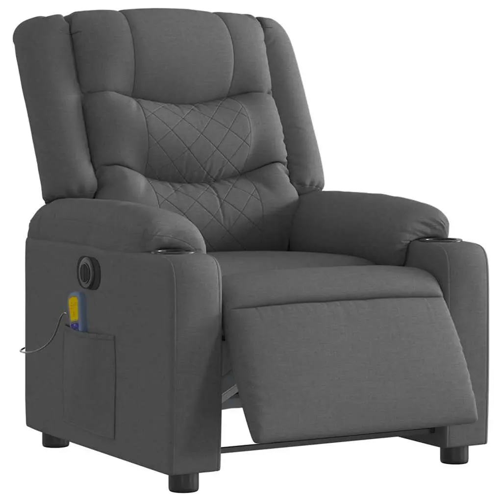 Electric Massage Recliner Chair Grey Fabric Motorised Reclining 135 Degrees