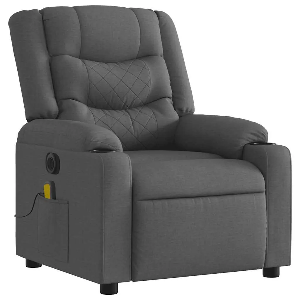 Electric Massage Recliner Chair Grey Fabric Motorised Reclining 135 Degrees