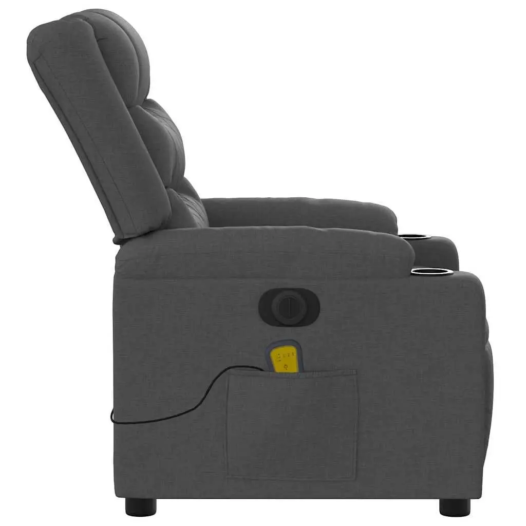 Electric Massage Recliner Chair Grey Fabric Motorised Reclining 135 Degrees