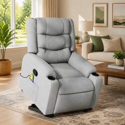 Stand Up Massage Recliner Chair Grey Fabric Power Lift Function Manual Recline