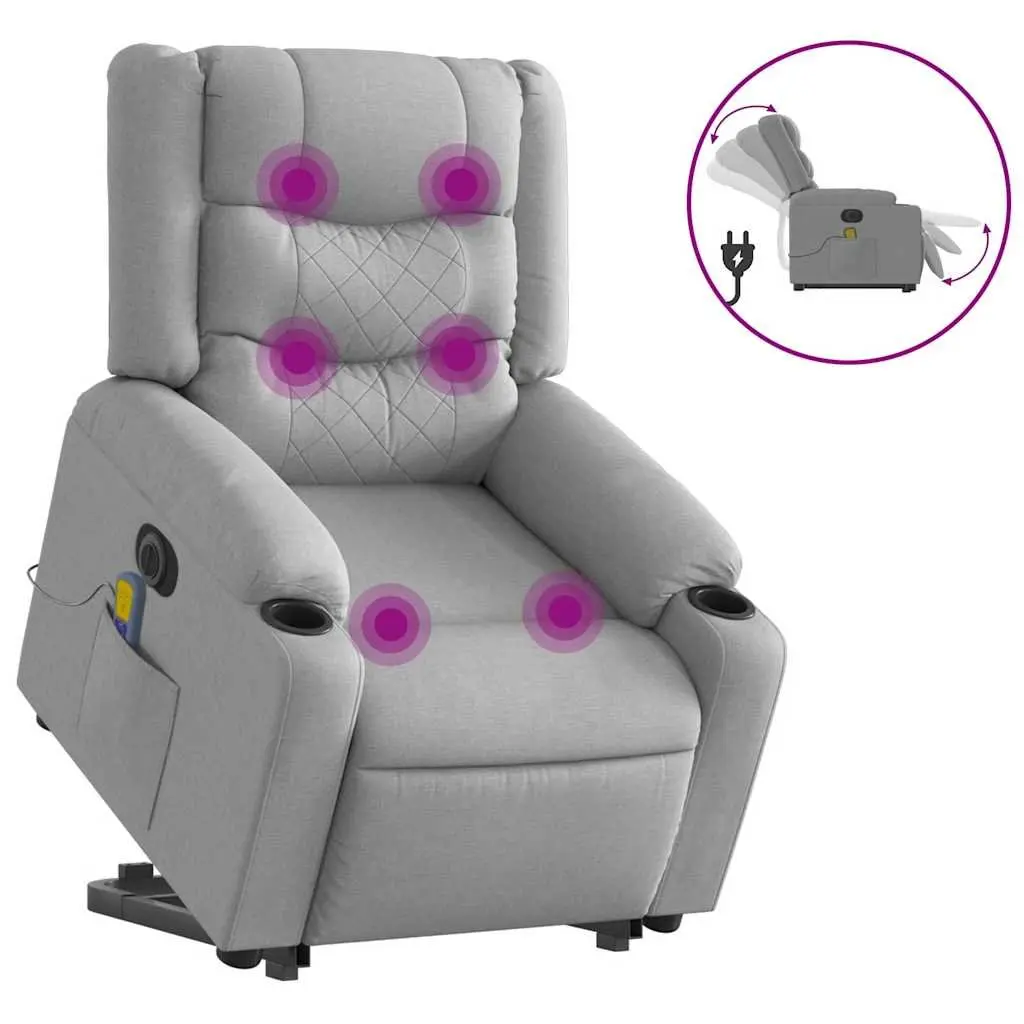 Electric Massage Recliner Chair Power Lift Light Grey Fabric